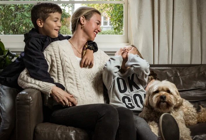 Fiona Martin with her children and dog