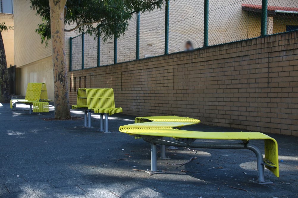 The design of this public seating on Hay Street in Perth makes it difficult for vulnerable people to lie down