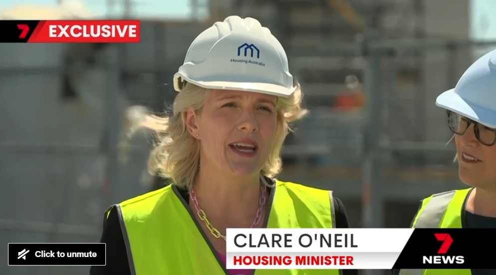 Housing Minister Clare O'Neil speaking on 7 News