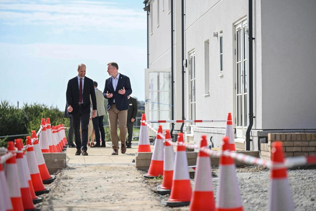 Prince William visiting a new Duchy of Cornwall housing development. Photo: Andrew Parsons
