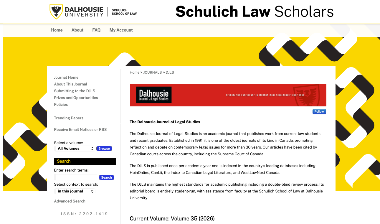 Dalhousie Journal of Legal Studies cover