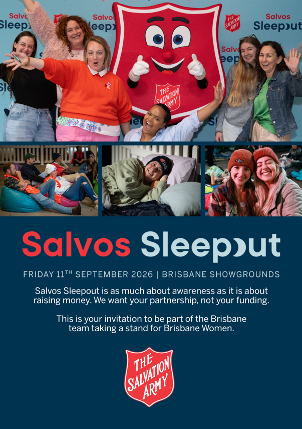 A promotion for the Salvos Sleepout showing participants from previous events.
